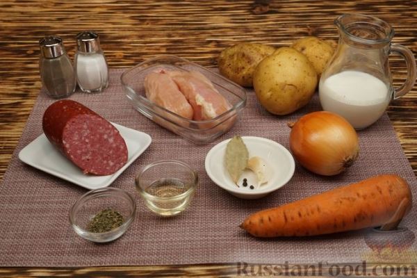 Картофельный суп с копчёной колбасой и сливками